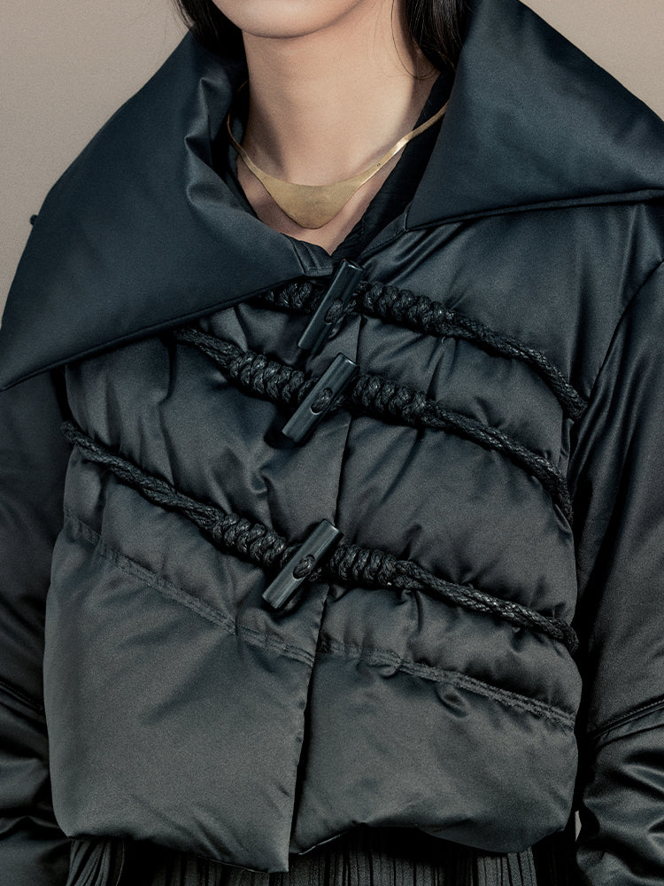 짧은 면화 니치 버튼 평원 다운 재킷