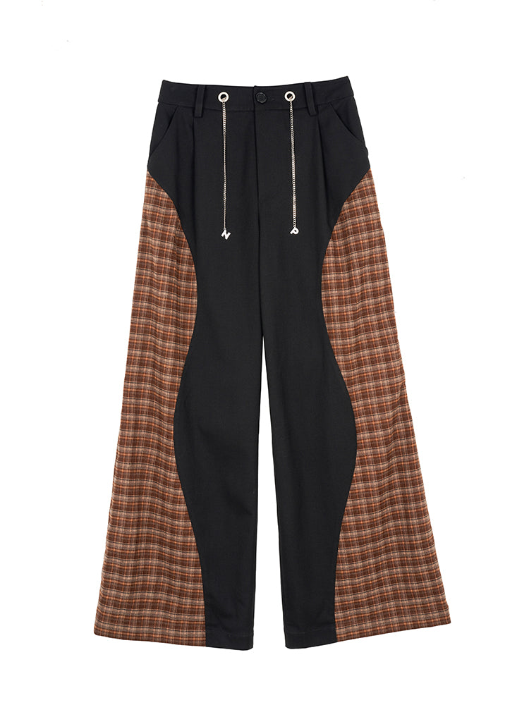 Mix Checked Casual Retro Straight Flare-Pants