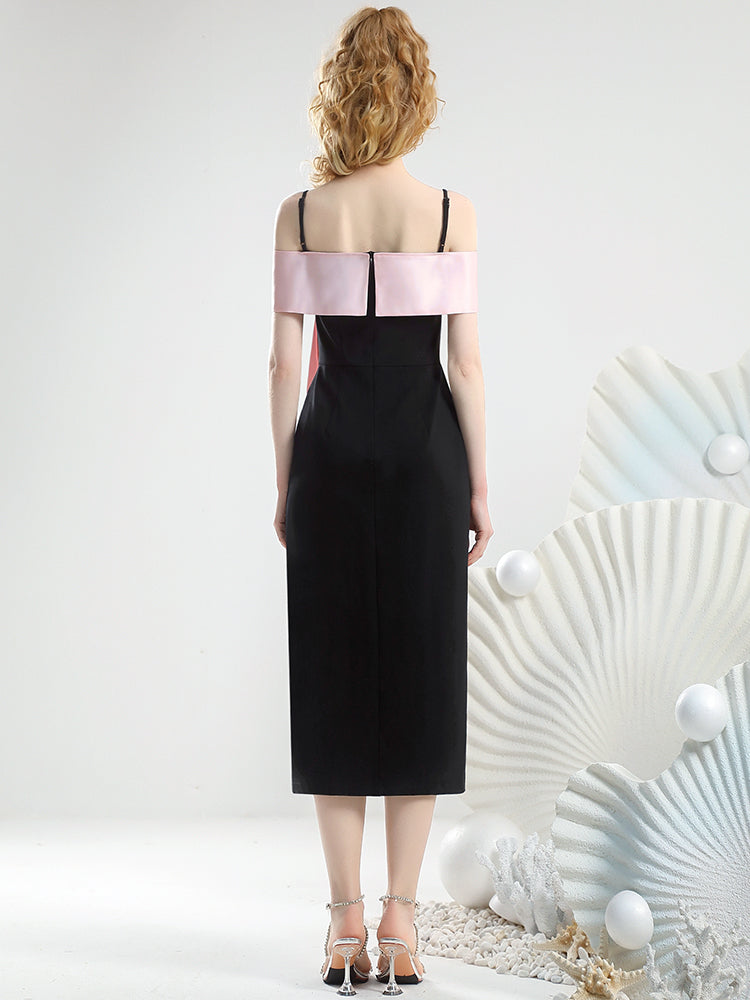 Deep-Slit Bi-Color Long Ribbon Camisole Bijou One-Piece