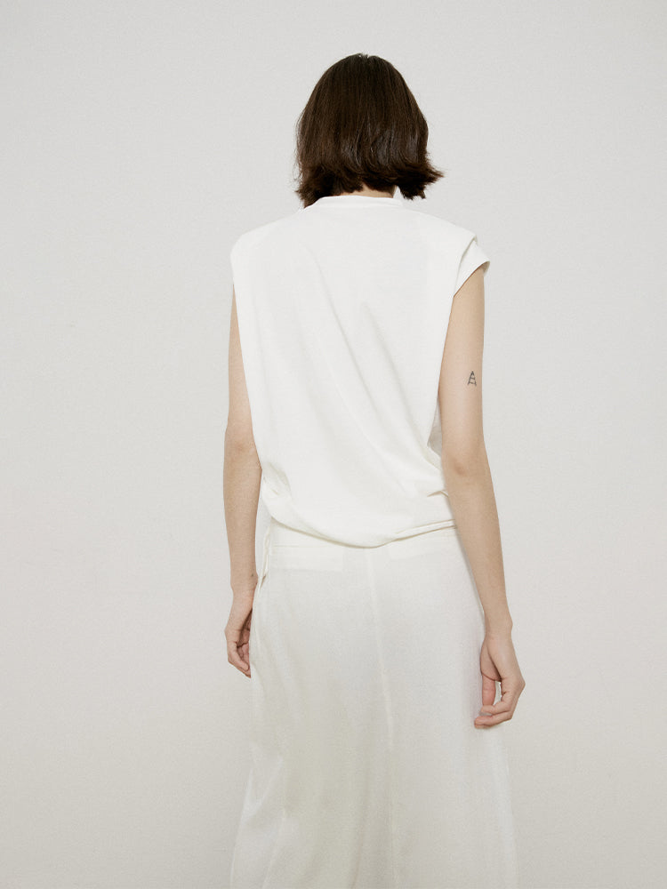 Roll-up ärmellose natürliche Chic Tops