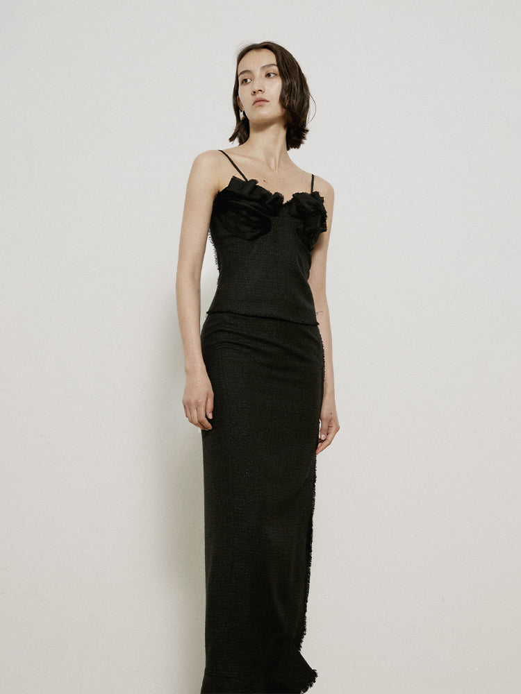 Plain Asymmetry Slit Long-Skirt