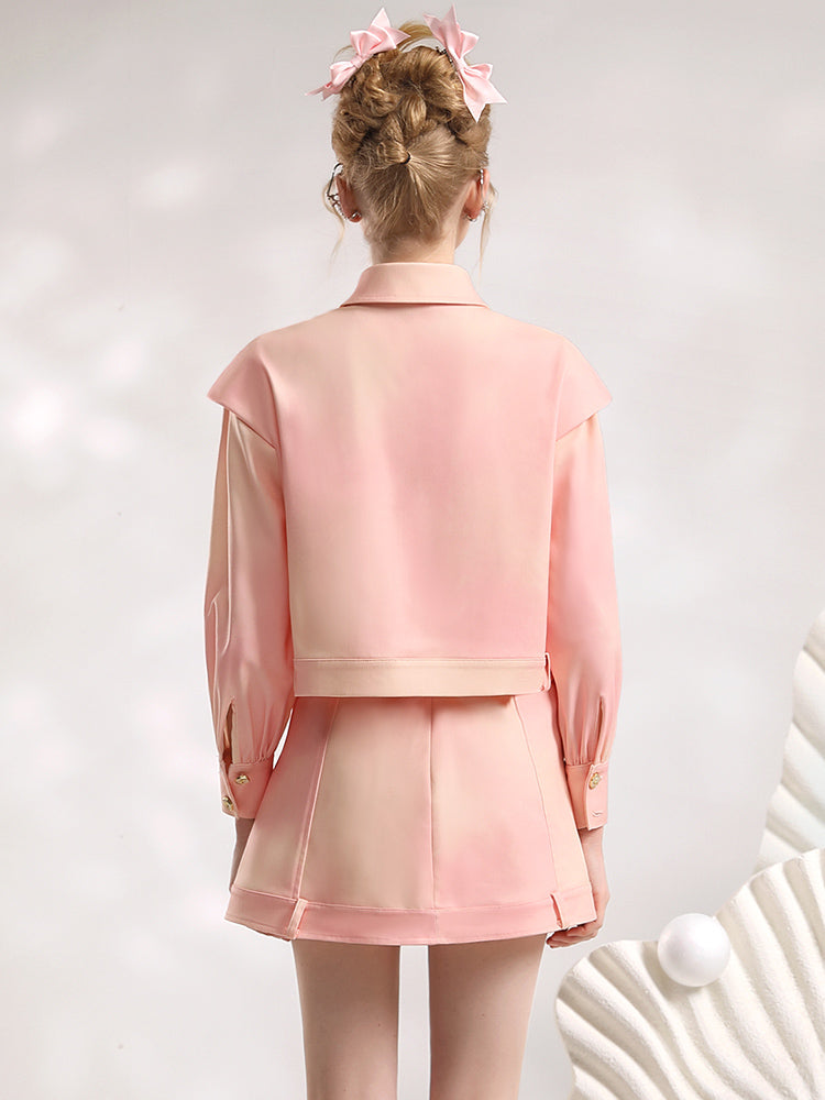 탑 & 미니 스커트 데님 캐주얼 나비 귀여운 셋업