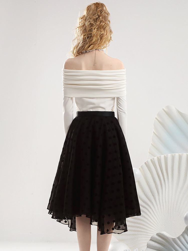 Femineine Off-Shoulder Chic Ciffon Cutsew & Spitzen-Röcke