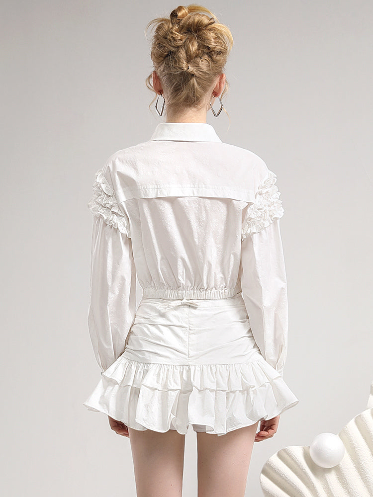 Blouse&Mini-Skirt Lace Tiered Frill Girly Set-Up