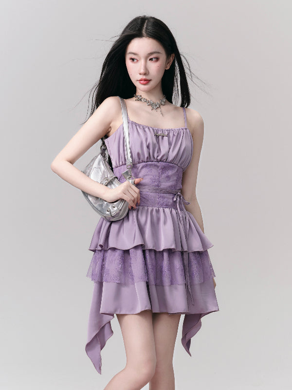 Tiered Flwoer Ribbon Embroidery Frill Lace Flower One-Piece