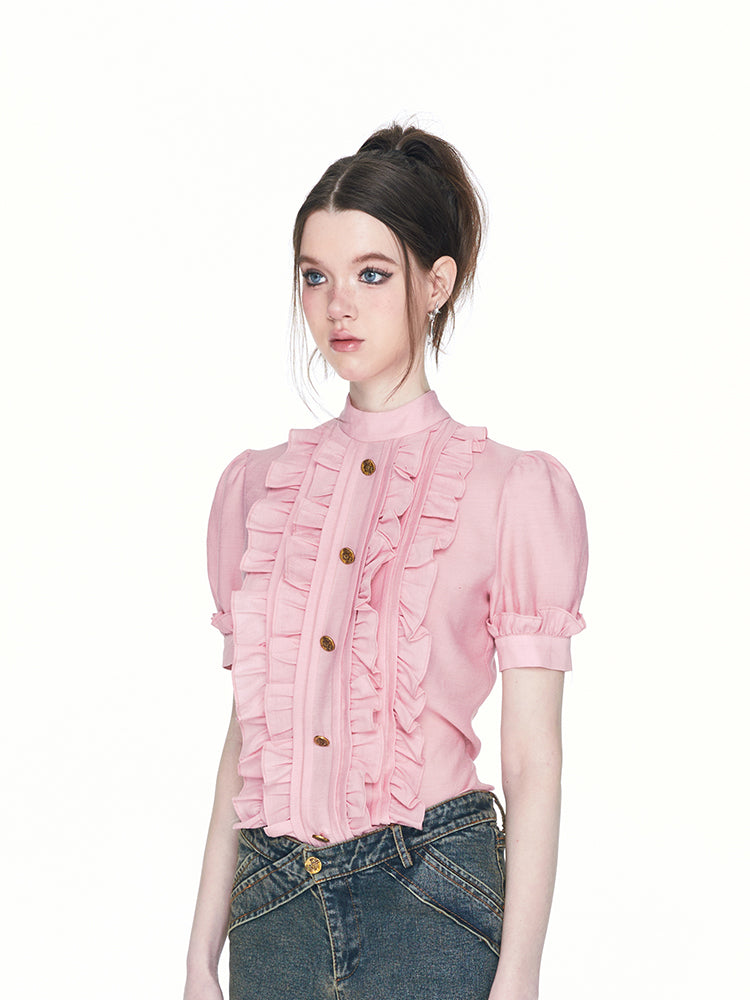 Frill Classy Retro Chic Blouse & Short-Pants