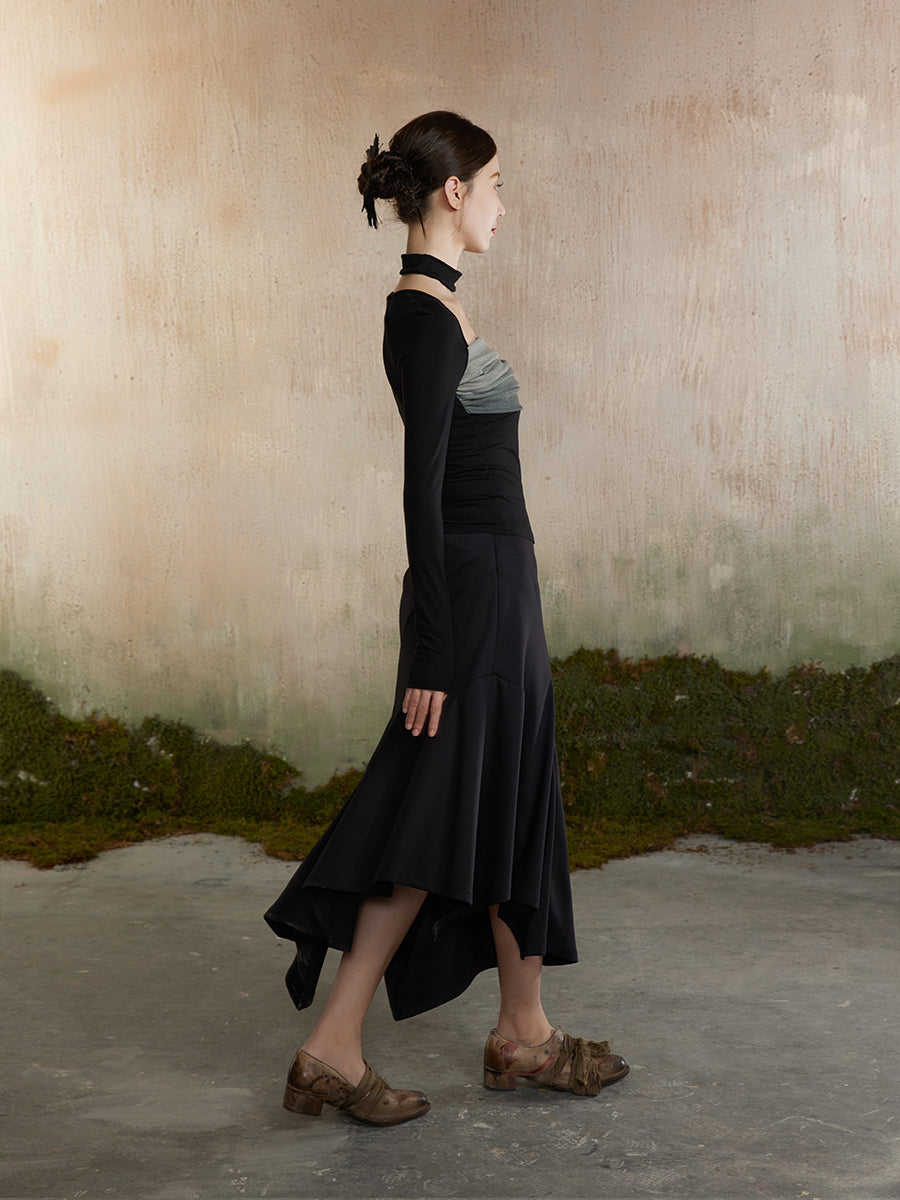 Knit Nichi Bi-Color Slim Classy Tops&Mermaid-Skirt