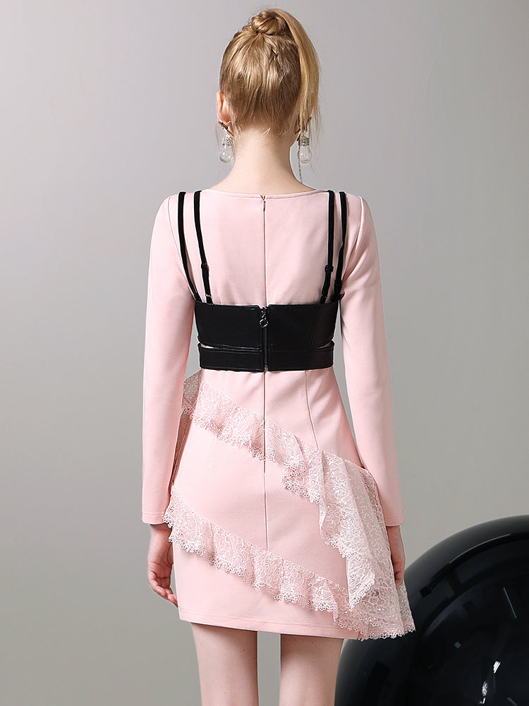 베스트 & 원피스 가죽 비대칭 레이스 페미닌 셋업