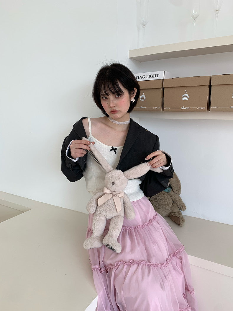 Ribbon Simple Slim Chic Knit Camisole&Knit