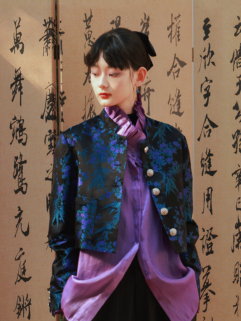 Embroidery Retro Flower Glossy Chic Jacket