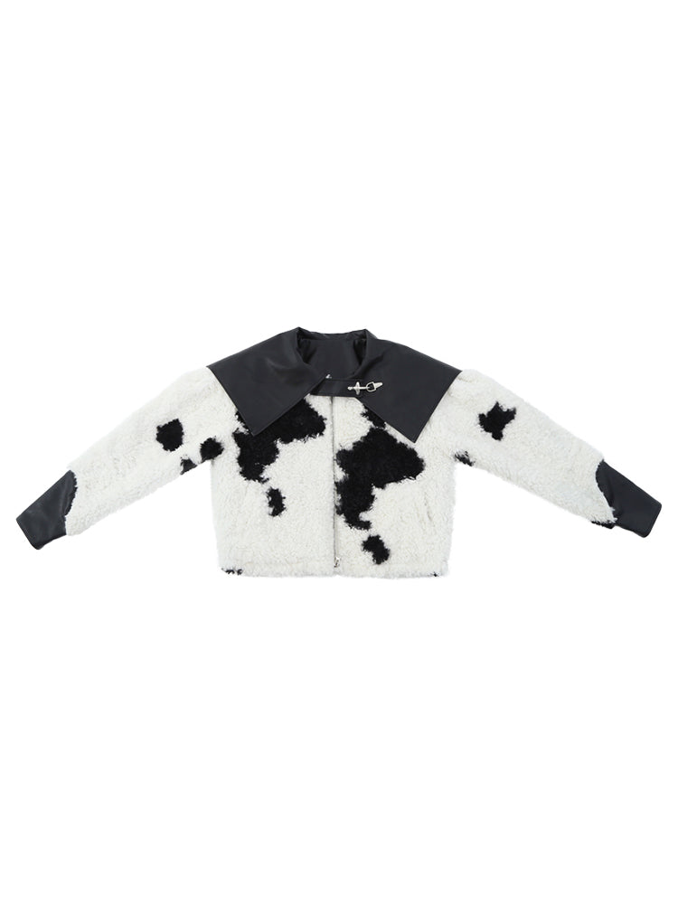 Cow-Pattern Boa Animal Casual Boa-Jacket