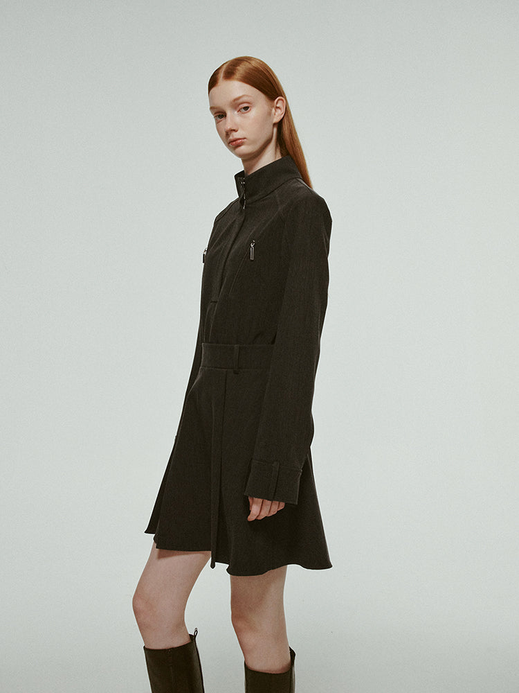 Angestellte Box-Taschen Plain Casual Flare Short Ein Stück