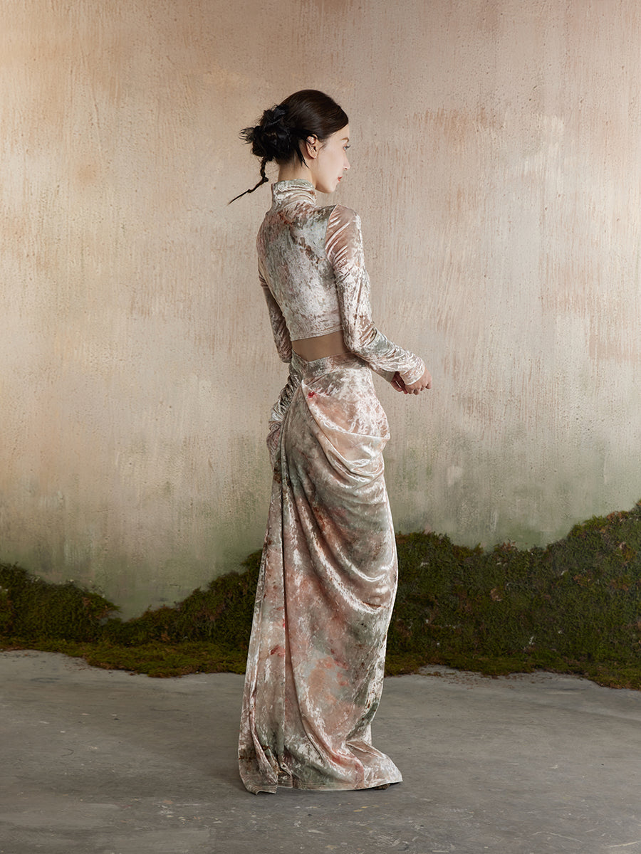 Samt hochhals glänzendes High-End-Blumen-Kurzfilm & Langstreicher