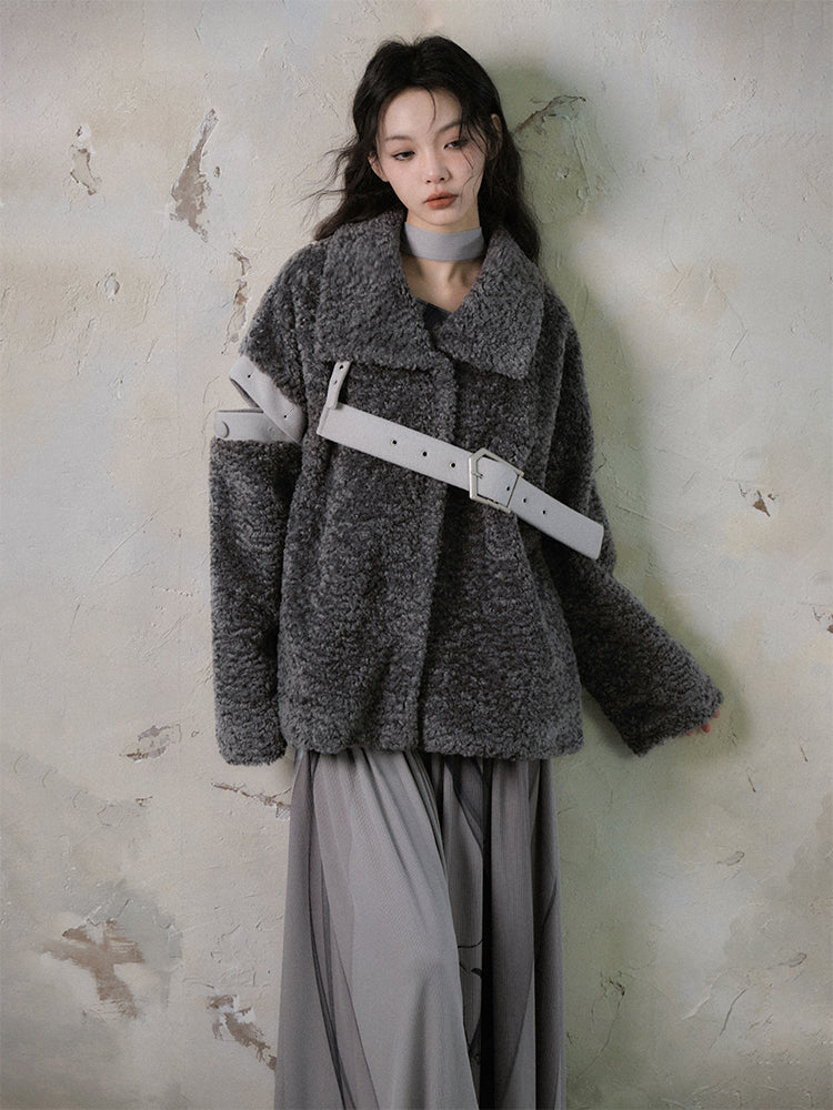 Ceinture nichi lâche Casual Retro Retro Colurur Boa-Jacket et jupe longue