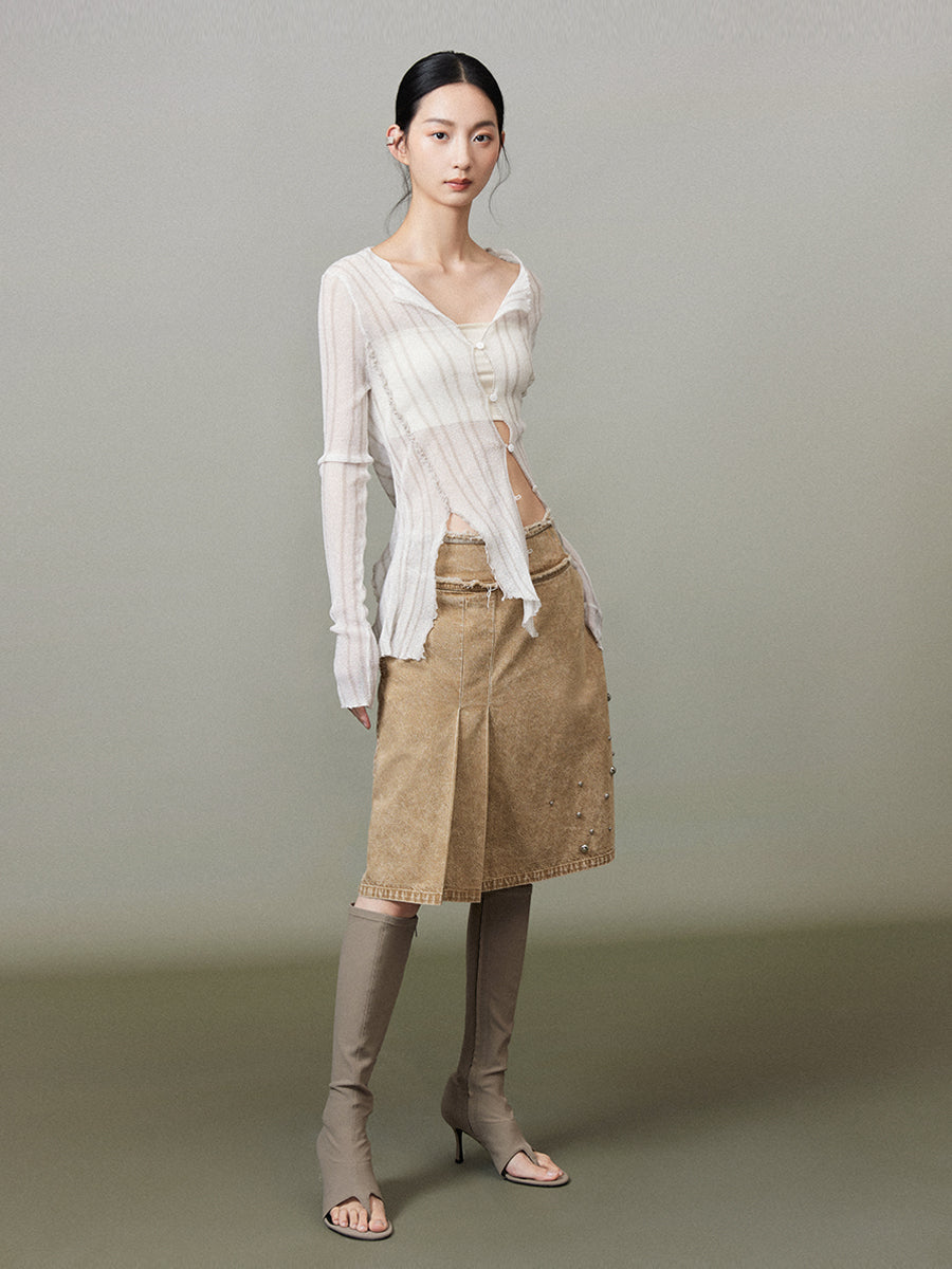 Rhinestone Falre Tassel Denim-Skirt