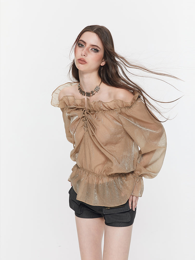 Bâchonnerie transparente à lacets à épaules à épaules éteint et pantalons courts