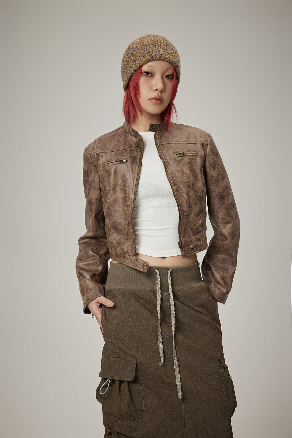 가죽 쿨 쇼트 슬림 재킷