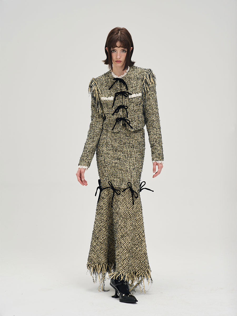 Costume veste en ruban à filet formel et mini-jupe