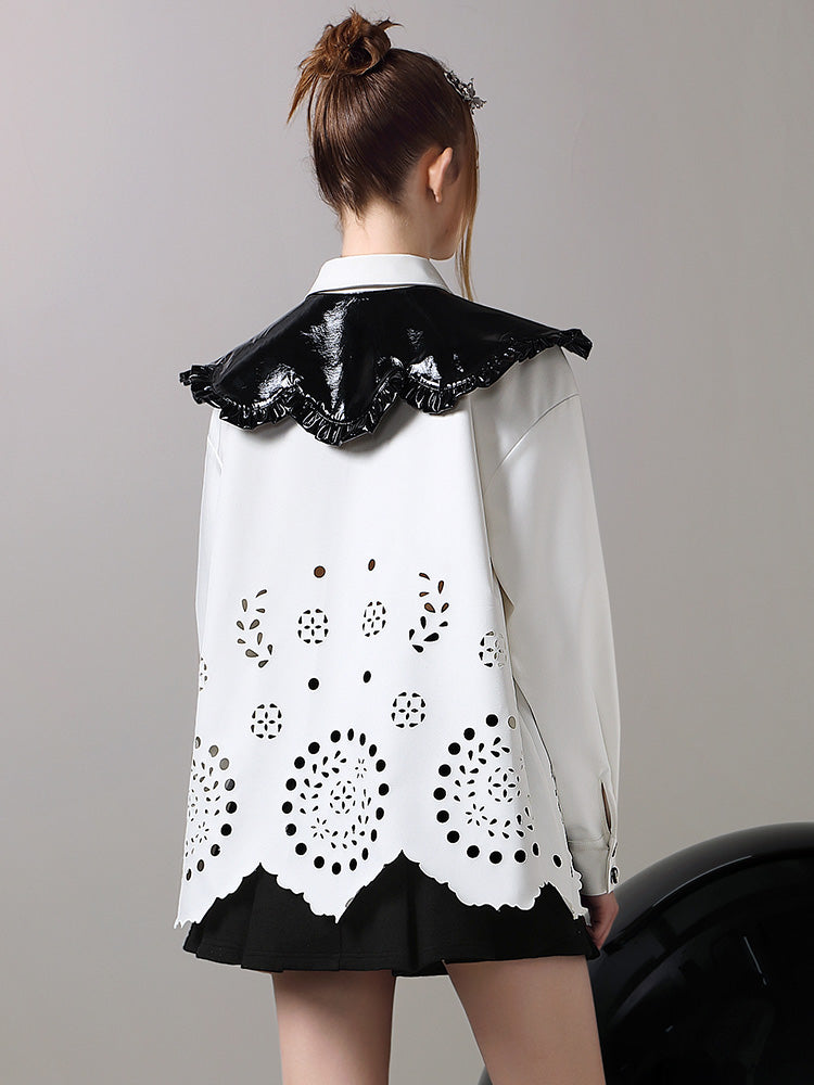 Punching Flower Retro Oversize Big-Collar Blouse
