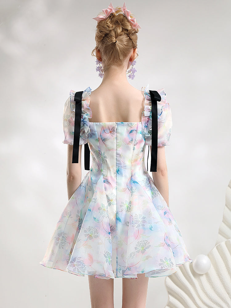 Fairy Gradation Flower Fluffliy Rose Nichi Feminine Ciffon One-Piece