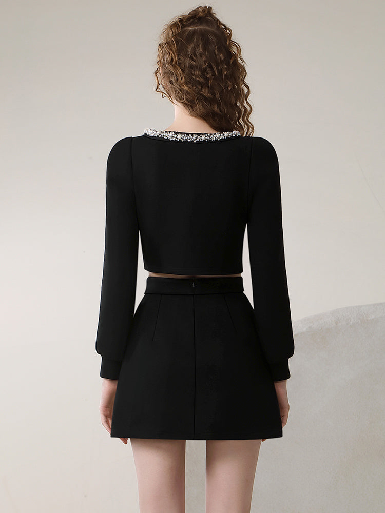 Tops&Mini-Skirt Bijou Ribbon Elegant Feminine Twinkle Set-Up