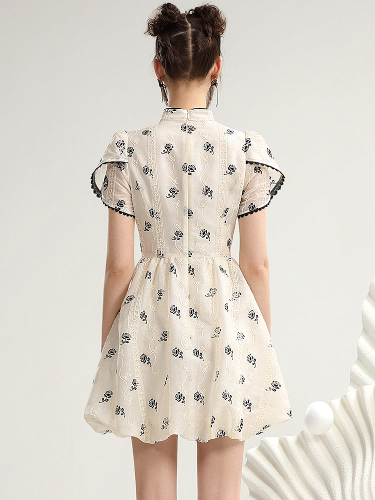 Ribbon Chic China Tassel Flare-Sleeve One-Piece