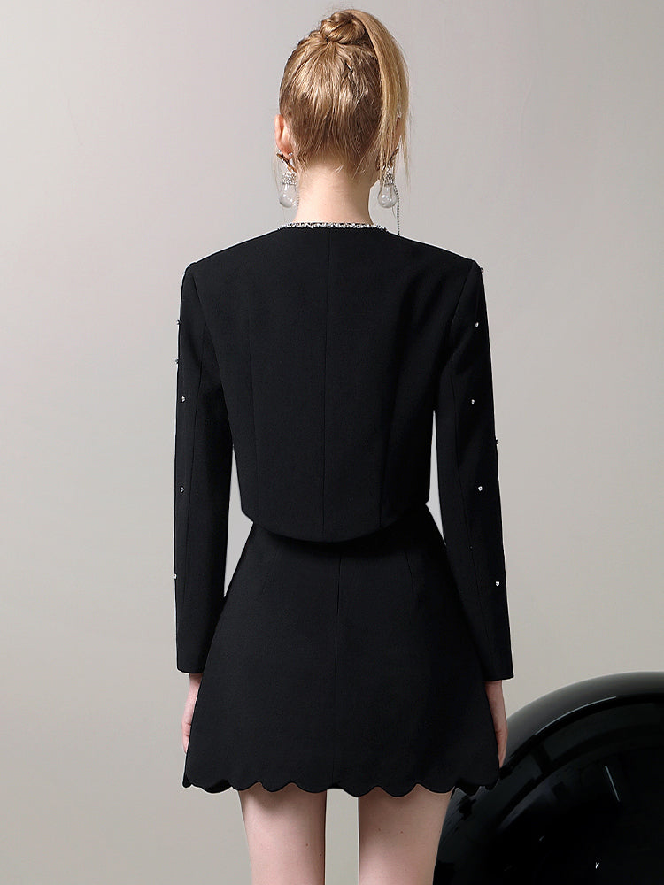 Jacket&Mini-Skirt Pearl Suit Classy Studs Set-Up