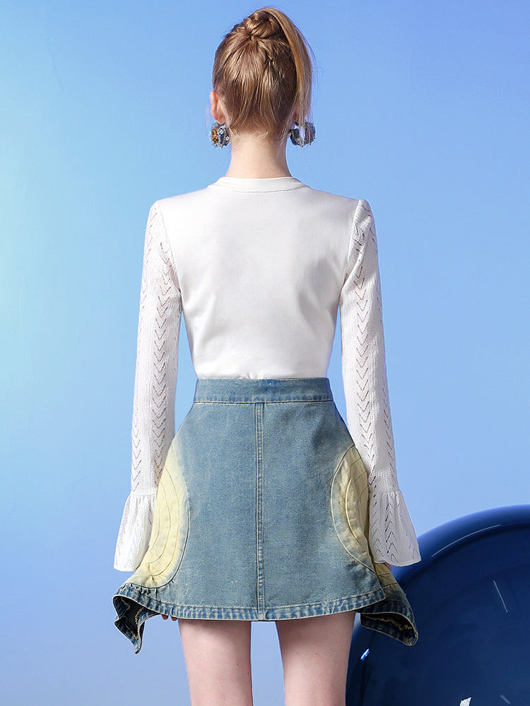 Denimasymmetrie Nichi Mermaid verblasste Minirocke