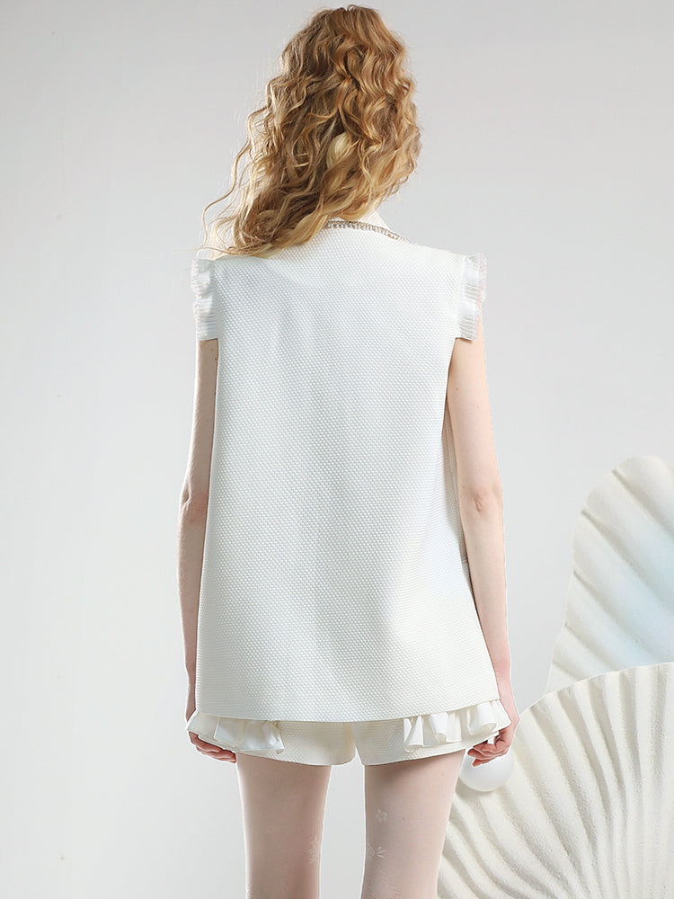 Set-Up Frill Nichi Lace Embroidery Vest&Short-Pants