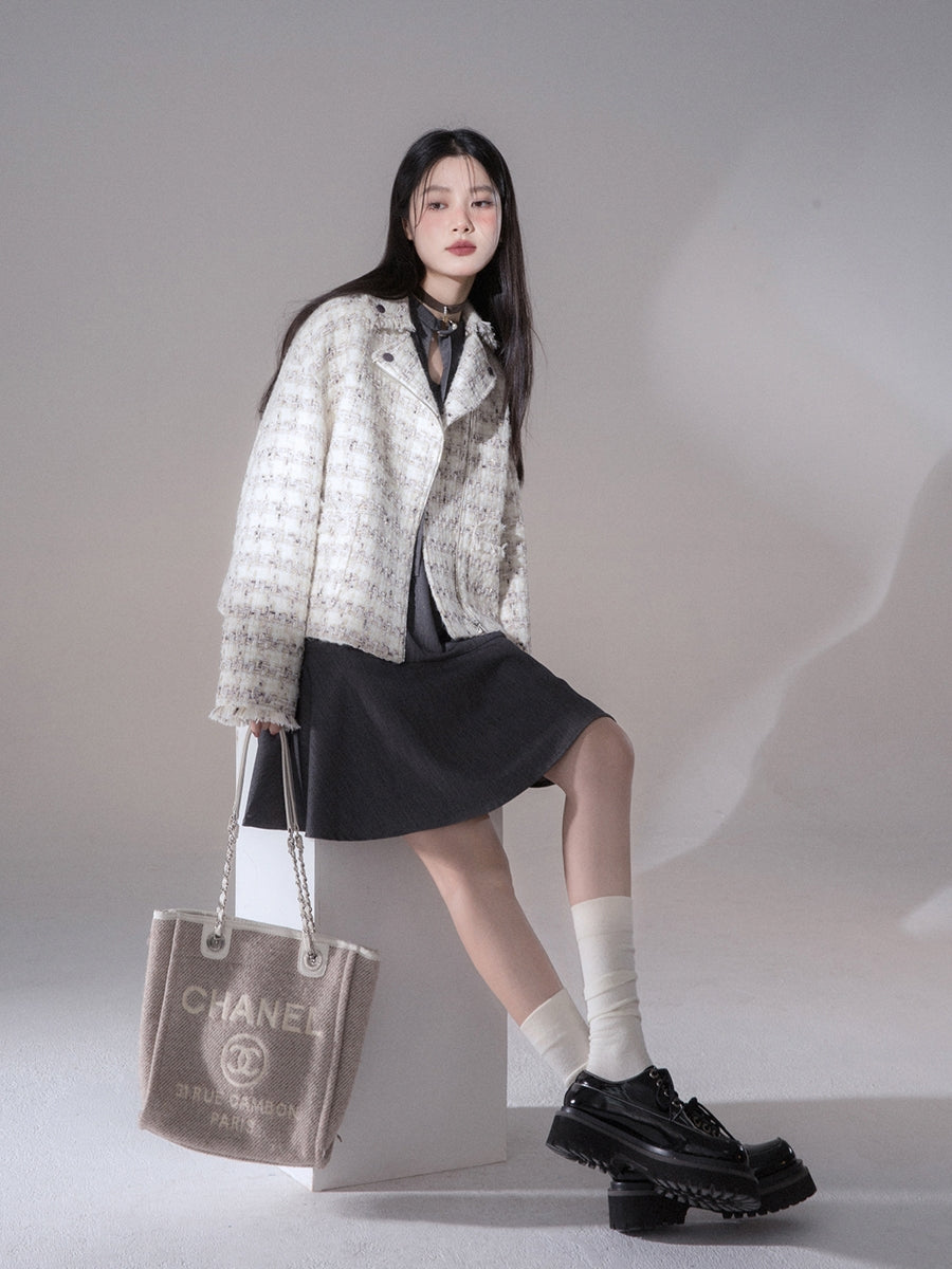 Tweed Suit Chic Wool Oversize Retro Jacket&Skirt