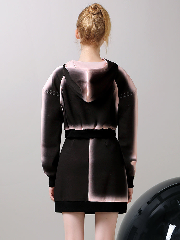 Parka&Mini-Skirt Sweat Casual Hoodie Gradation Set-Up