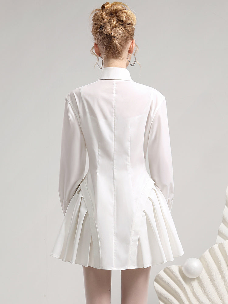 Shirt Side-Pleats Fluffily Chic Short One-Piece