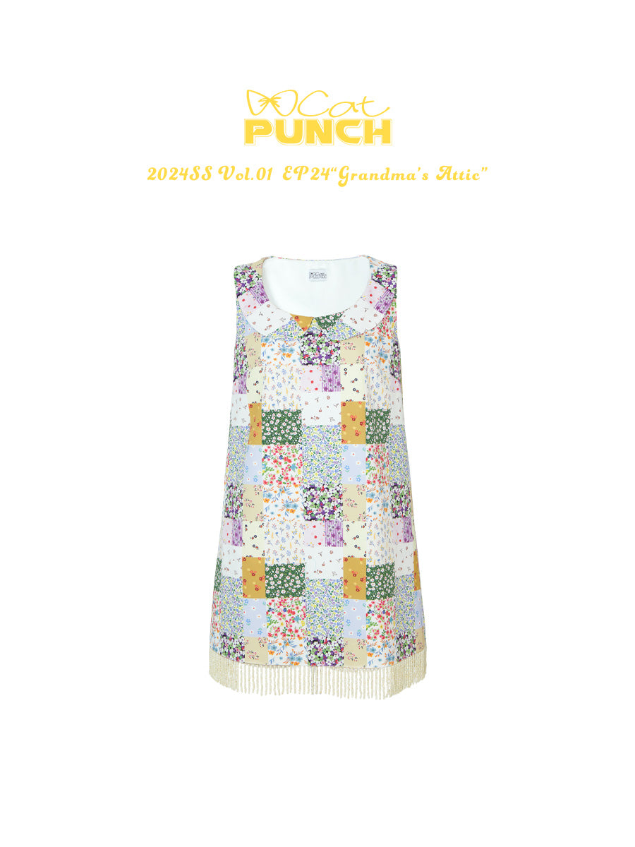 Patchwork Gaudy No-Sleeve Tassel Flower Colorful One-Piece