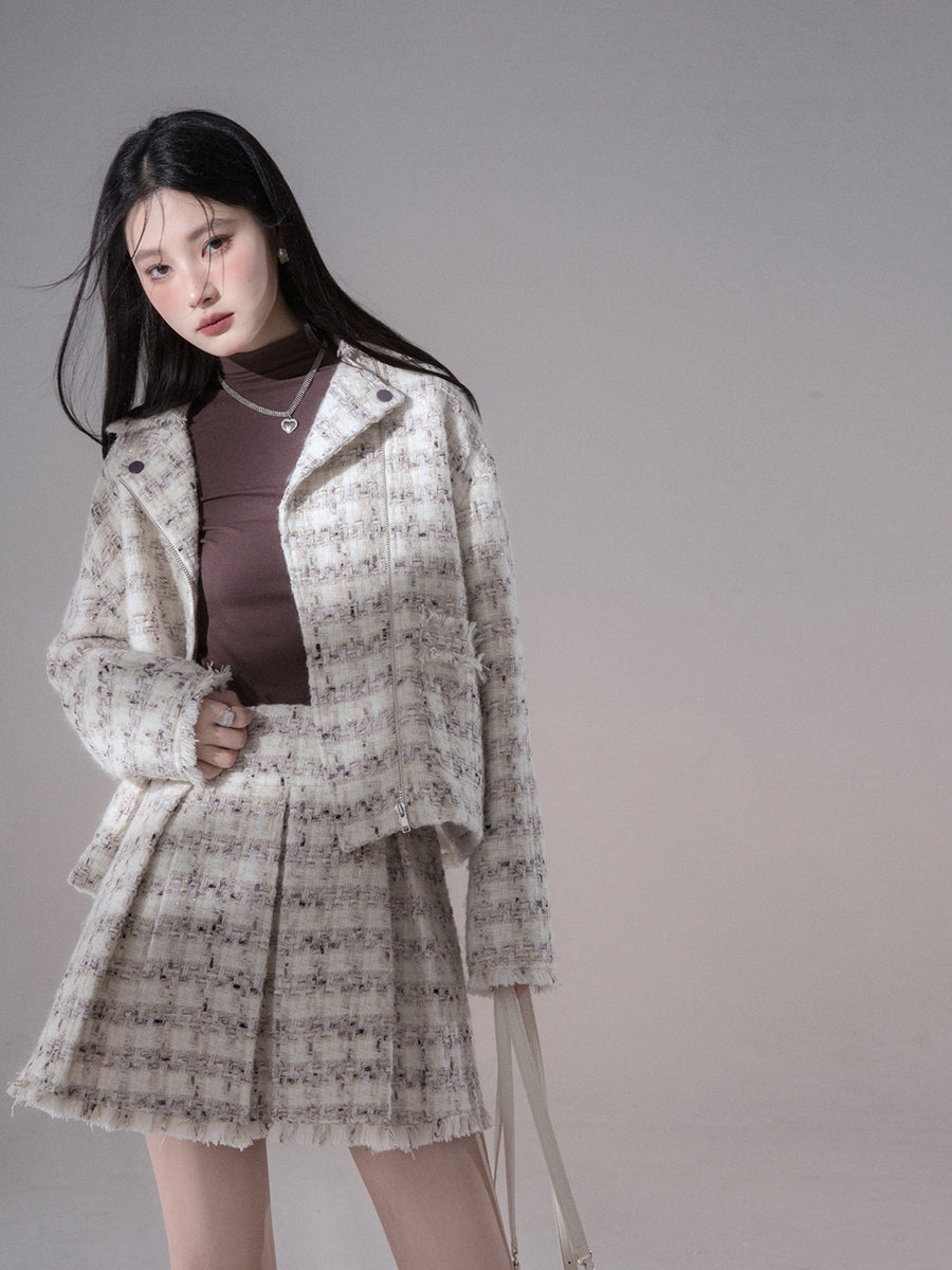 Tweed Suit Chic Wool Oversize Retro Jacket&Skirt