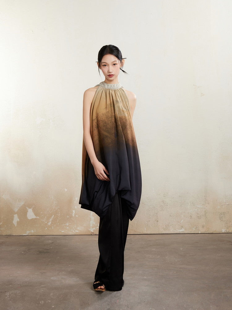 Set-Up Nichi Drape Flare No-Sleeve Gradation Blouse&Long-Skirt