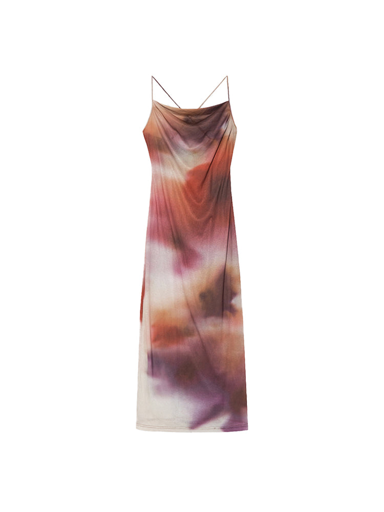 Tie-dye Marble Drape Elegant Chic Camisole-One-piece