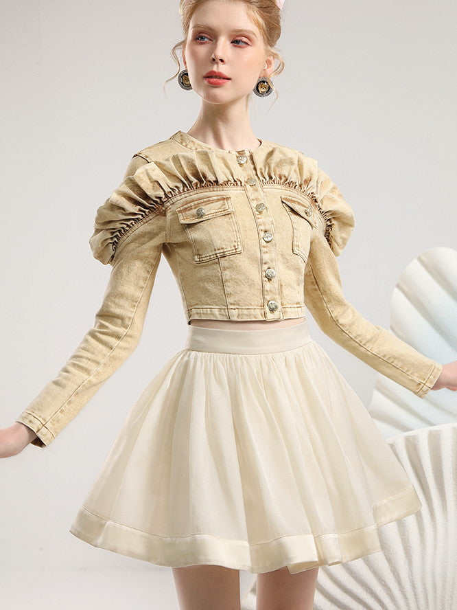 Denim Frill Retrio Short Set-Up Tops&Tulle-Skirt