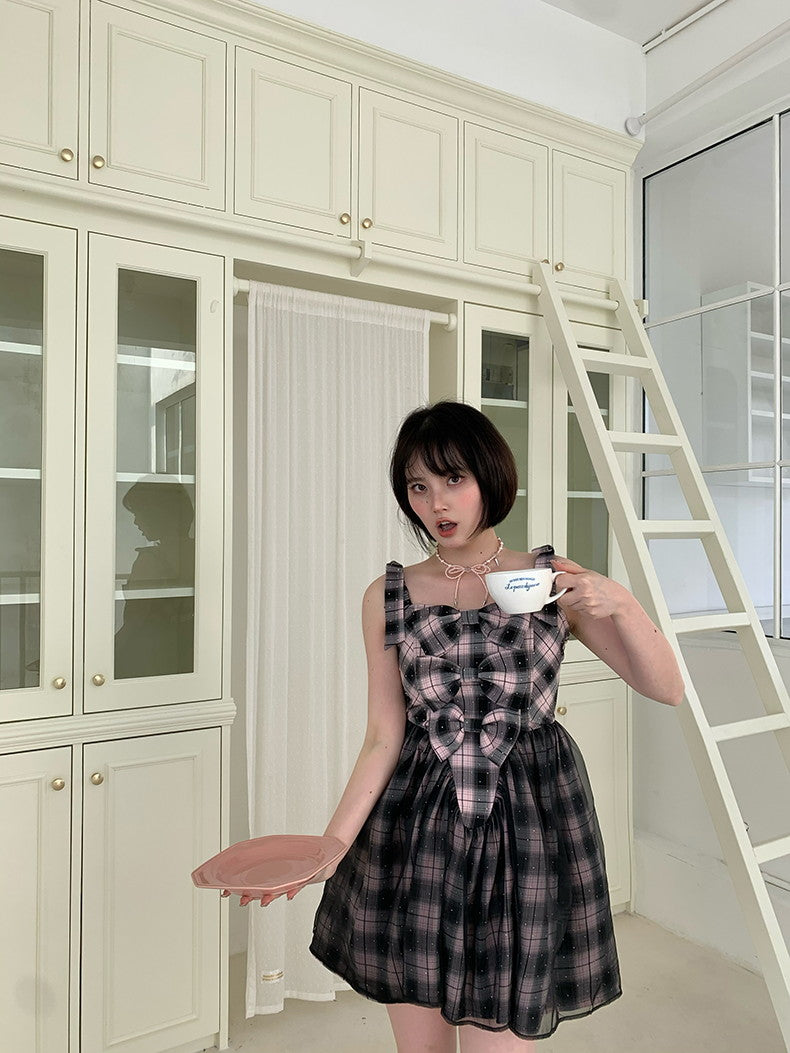 Ribbon Gilry Ciffon No-Sleeve Short One-Piece