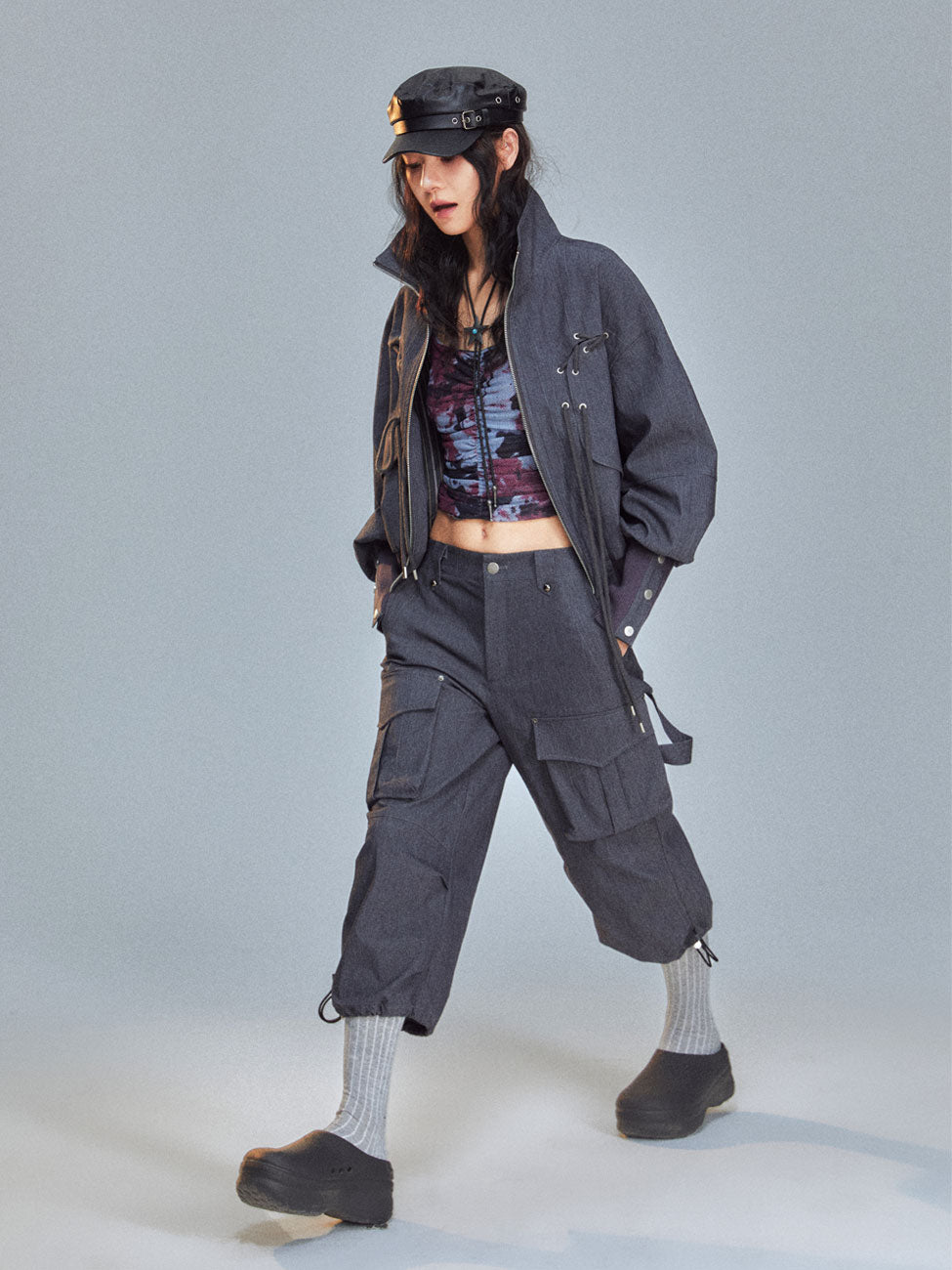 Casual Cropped Side-Pocket Sporty Cargo-Pant