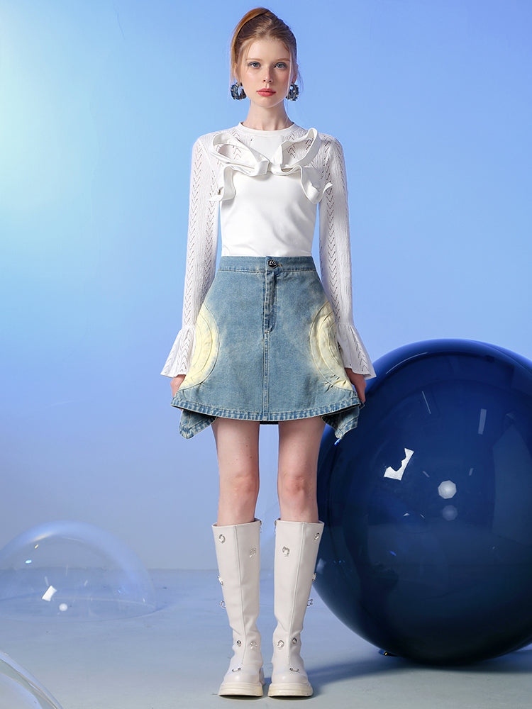 Denimasymmetrie Nichi Mermaid verblasste Minirocke