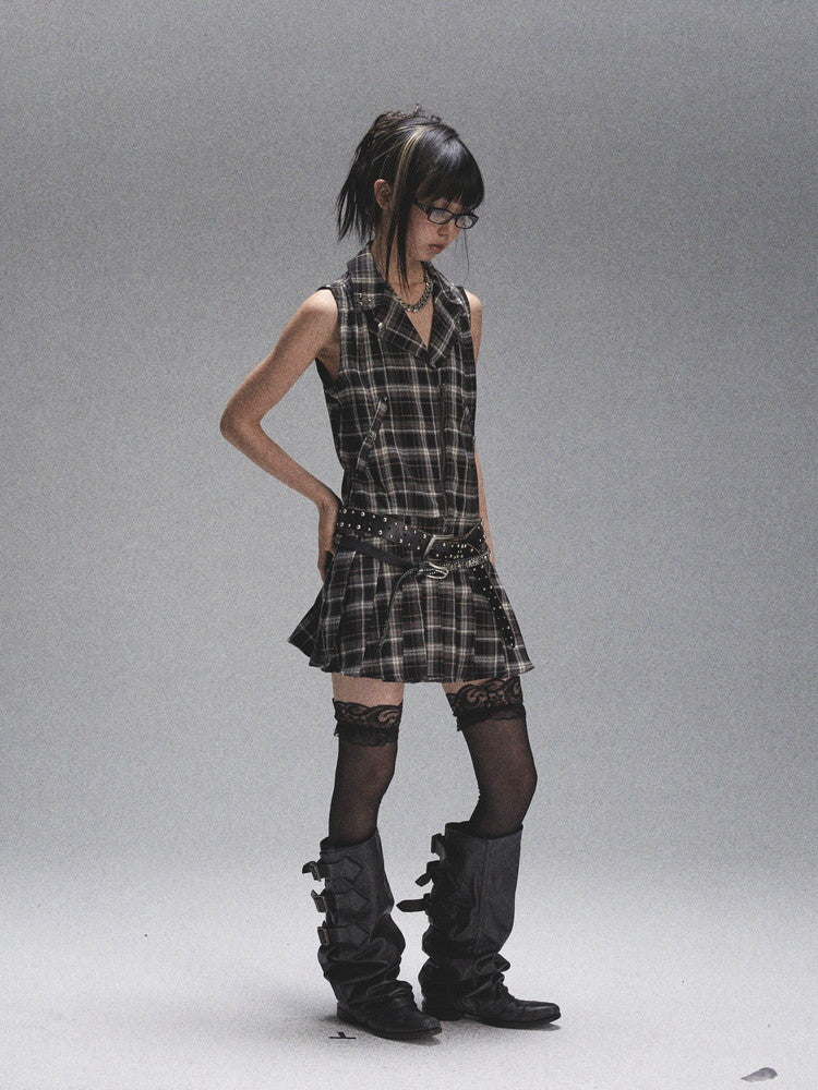 Checked Girly Retro Pkeats No-Sleeve Dress