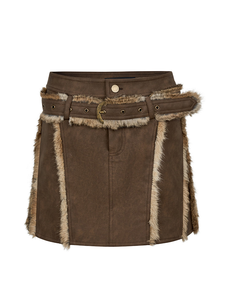 Leather&Fur Short Nichi Trapezoid Mini-Skirt
