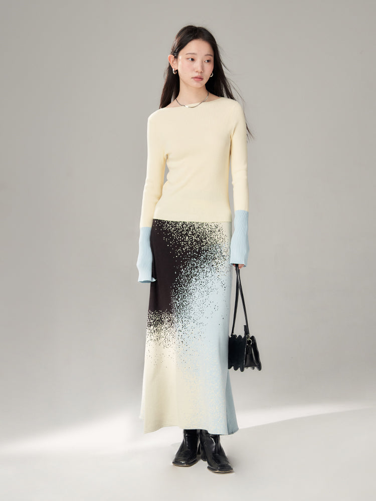 Bi-Color Retro Boat-Hals Retro Simple Slim Strick