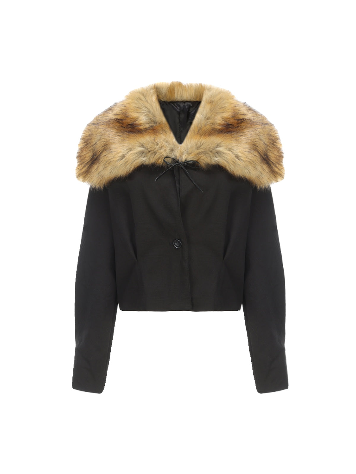 Big-Collar Fur-Collar Plain Short Jakcet