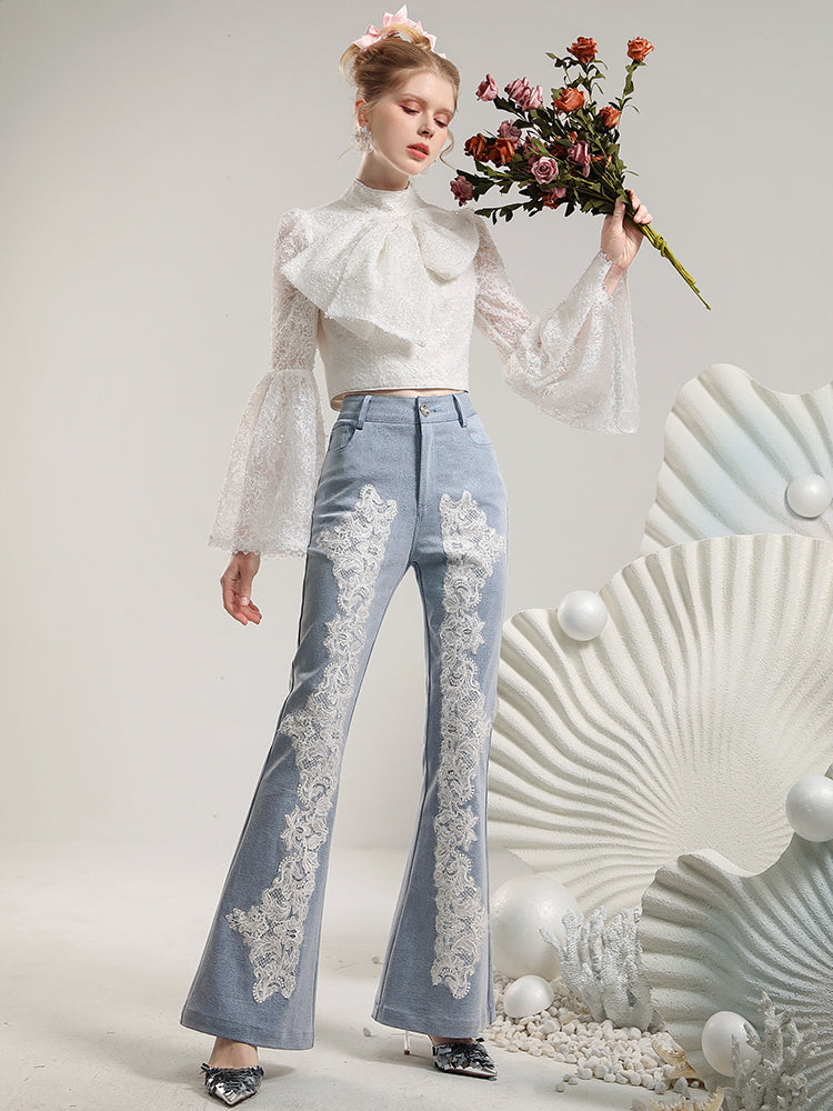 Flare Lace Feminine High-T-Tenim-Pants mit hohen Ten