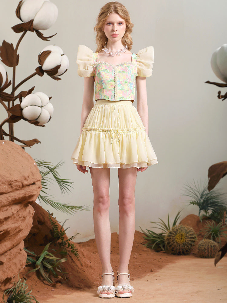 Bluse & Mini-Rock Flower Fower Stufe Retro-Set-up