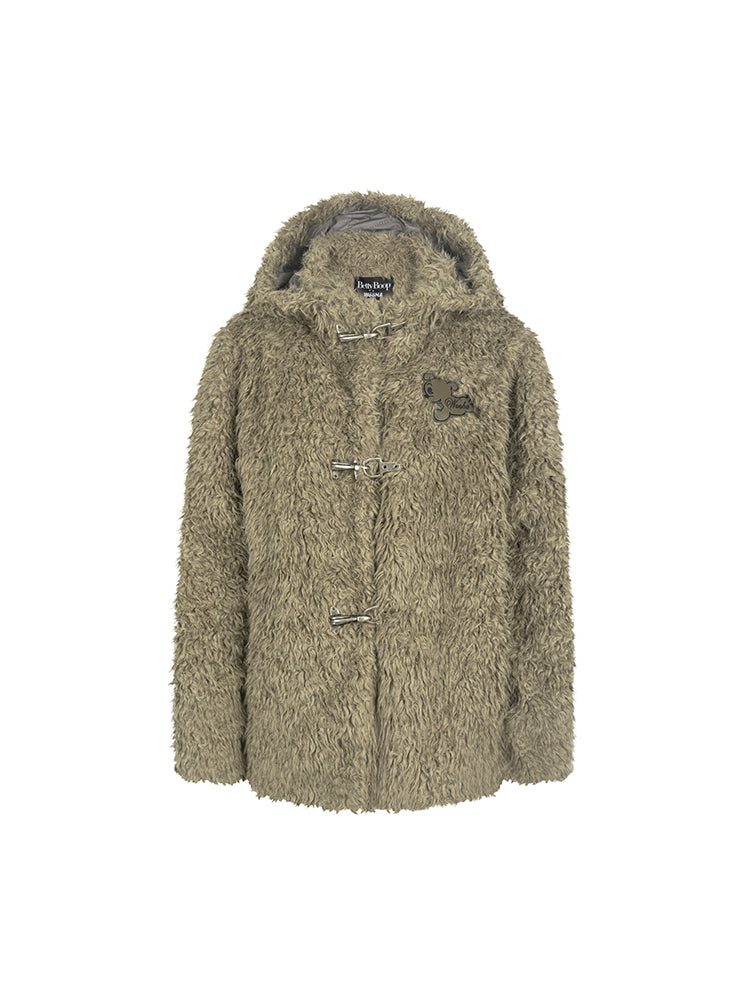 Hoodie Fluffily Retro Plain Simple Long Oversize Fur-Jacket