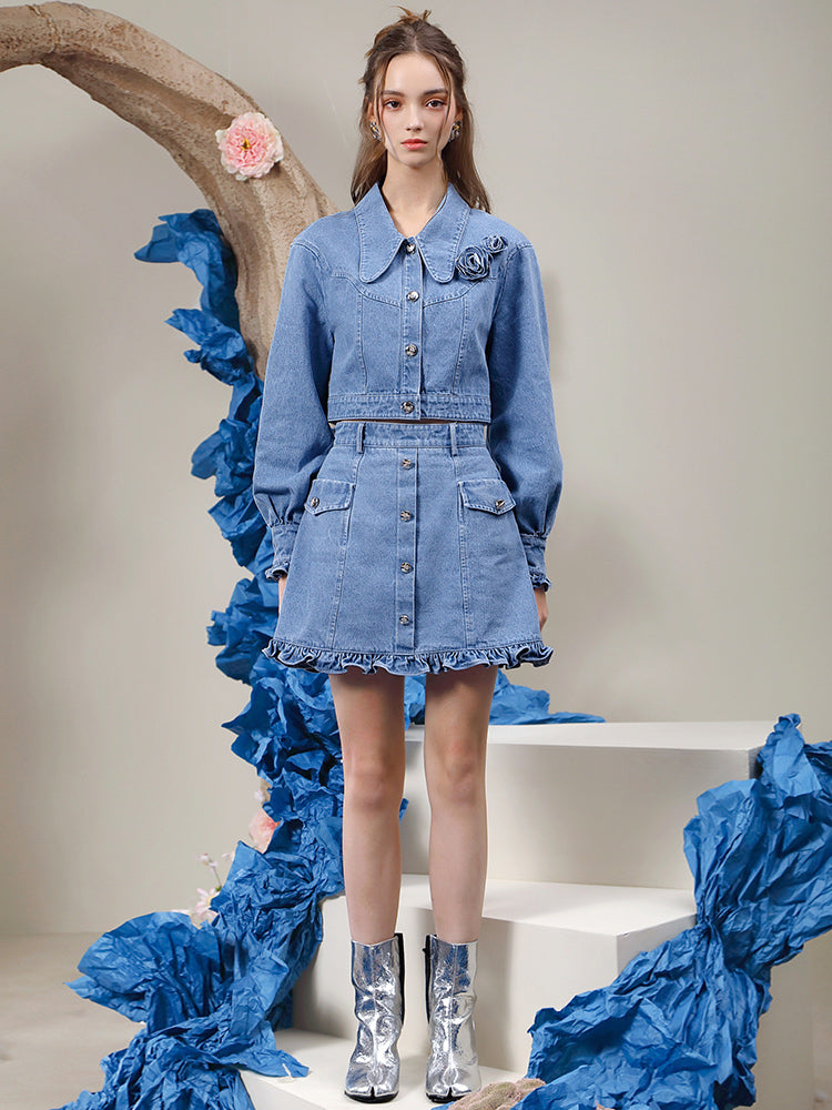 Bluse & Minirock-Denim Casual Fower Setup