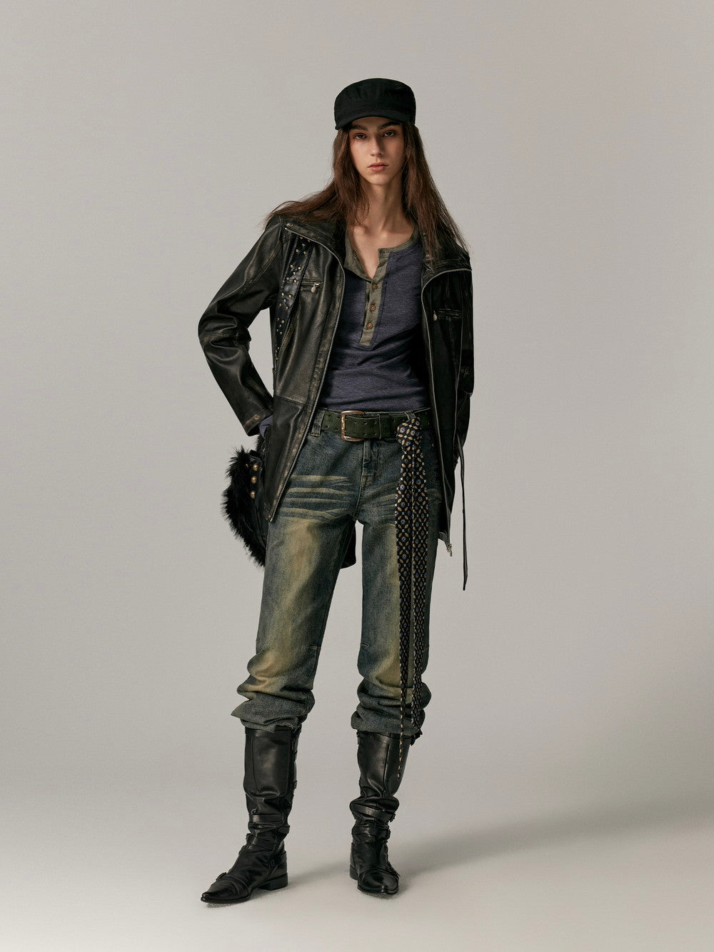 Smooth Vintage Stand-Collar Cool Loose Leather-Jacket