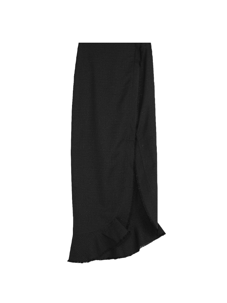 Plain Asymmetry Slit Long-Skirt